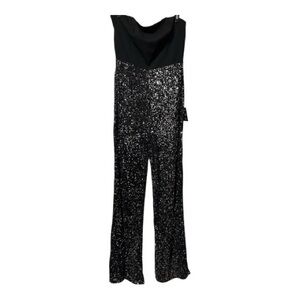 Lulus Marvelous Fun Black Sequin Strapless Straight Leg Jumpsuit